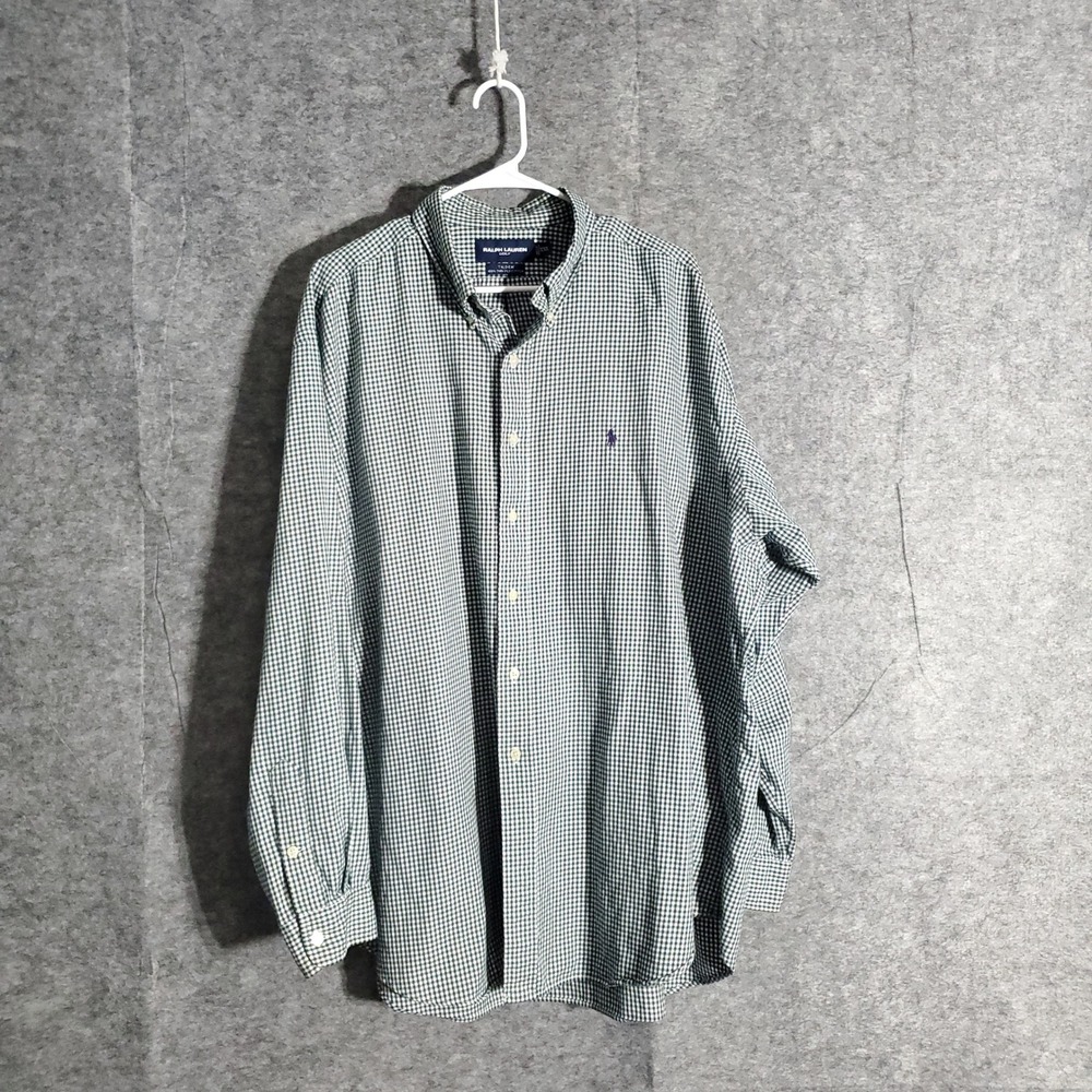 Ralph Lauren Golf Button Down Shirt Mens XXL Green Gingham Plaid Performance Pro
